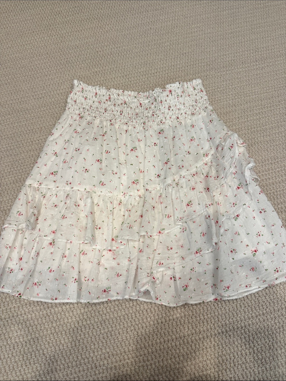The Shirt by Rochelle Behrens White Mini Skirt with Pink Floral Print